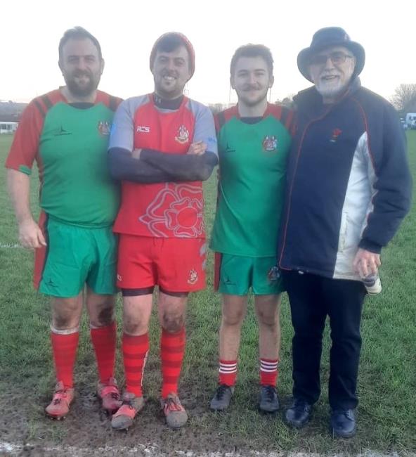  Scarlet stalwart Richard Badger Johns and his sons Owain and Rhys, plus grandson Emyr